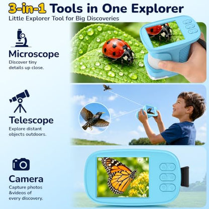 USCAMEL Handheld Digital Microscope for Kids: 2.4" IPS Screen STEM Toys - color: Blue