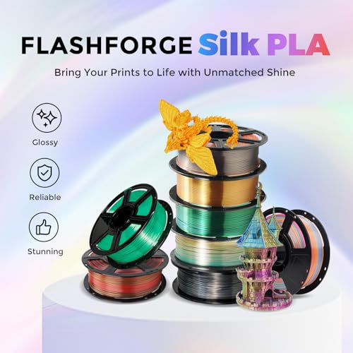 Flashforge 3D Printer Filament Silk PLA 1.75mm 1kg Spool-Dimensional Accuracy +/- 0.02mm (Green) - color: Green