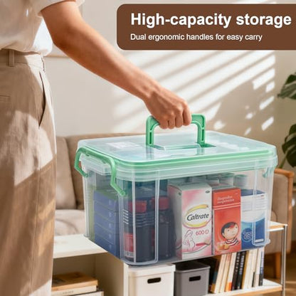 2 Pack Clear Medicine Organizer Storage Box with Handle & Tray - Thickened Plastic Empty First Aid Box, Multipurpose Medical Container with Lids/Labels, Medication Caddy for Home, Baby, Elderly, Dorm - size: 2 PACK