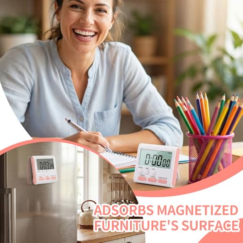 Mudder 3 Pack Digital Kitchen Timer for Cooking, Large Digits, 24 Hour Magnetic Backing Stand Kitchen Timers Clock for Classroom Kids Teachers, Loud Alarm and Large Screen (Pink) - color: Pink