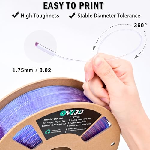 OVV3D Clear PLA Filament 1.75mm, 3D Printer Filament Translucent PLA, 1kg Spool, Transparent Filament Blue Purple Gradient Color Change Low Warping & No-Bubbles, +/- 0.02 mm, Fit Most 3D Printers - color: Translucent Galaxy