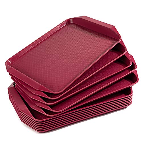 Aebeky Plastic Fast Food Tray,16.7 by 11.8-Inch,Set of 12 (Wine Red) - color: Red
