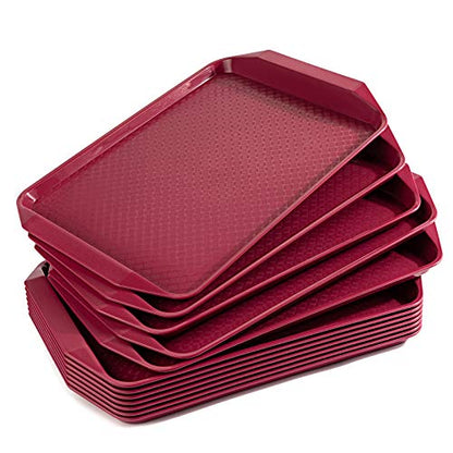 Aebeky Plastic Fast Food Tray,16.7 by 11.8-Inch,Set of 12 (Wine Red) - color: Red