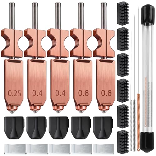 Upgraded AD5X Hotend Kit,0.25MM/2*0.4MM/2*0.6MM Nozzles,5 Silicone Sock,6 Nozzle Brush,30 Cleaning Needles,5 Silicone Greases,All Metal Quick-Detachable Nozzle Kit,32mm³/s High Flow,600mm/s High-Speed - size: 51PCS