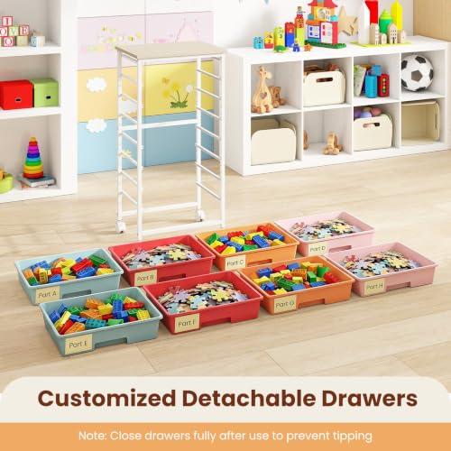 Giantex 8 Drawers Rolling Cart with Wheels, Wood Top, Sturdy Frame - color: Macaron, size: 8 Drawer-15"x11"x30"