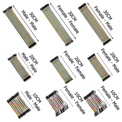 360-Pc Multicolor Breadboard Jumper Wires Kit - 30/20/10cm Dupont Cables (MF/MM/FF) for Arduino, Raspberry Pi