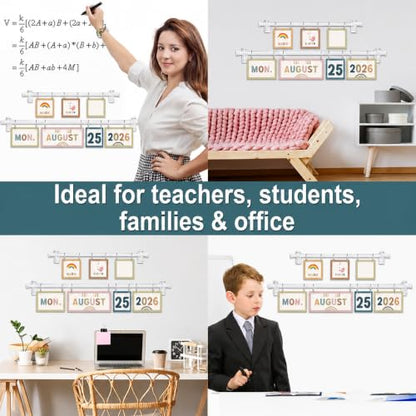 96 Cards Classroom Bulletin Board Decorations Set for Teachers,Flip Calendar with Holder for Classroom,Adjustable Calendar,Preschool Elementary Home Decor Supplies（Boho） - style: Modern Boho