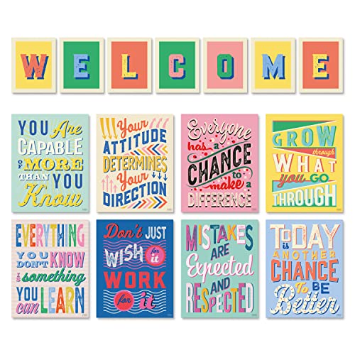 Sweetzer&Orange Set of 8 Growth Mindset Posters & WELCOME Letters for Teachers & Students - Bedroom, Office & Classroom Decor to Inspire Young Minds - Laminated Growth Mindset Posters for Classroom - 11"x14" - color: Welcome Posters
