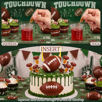 Glenmal 48 Sets 4ml Football Cupcakes Pipettes, Plastic Pipettes Dropper for Cupcakes with Football Disposable Mini Flavor Liquor Infuser Squeeze Dropper for Sports Themed Cupcake Ice Cream Decoration - style: Football