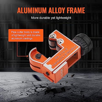 VEVOR Mini Copper Tubing Cutter, Mini Tubing Cutter for 1/8 to 1-1/8 Inch Copper Tubing, Heavy Duty Portable Tube Cutter with High-Speed SKD Blade for Aluminum, Plastic, Galvanized Pipes - size: 1/8"-1-1/8" O.D.