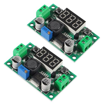 AITRIP 2pcs LM2596 Adjustable DC-DC Step Down Buck Power Convert Module 4.0-40V Input to 1.25-37V Output with LED Voltmeter Display - color: 2 PCS