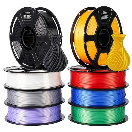 Silk PLA Filament 1.75mm Bundle 8x1KG, 3D Printer Filament Pack - color: Silk Gold+red+purple+blue+green+black+white+silver