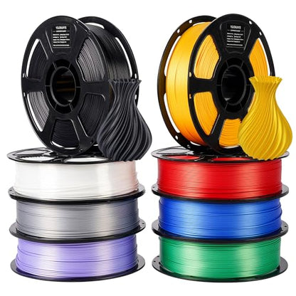 Silk PLA Filament 1.75mm Bundle 8x1KG, 3D Printer Filament Pack - color: Silk Gold+red+purple+blue+green+black+white+silver
