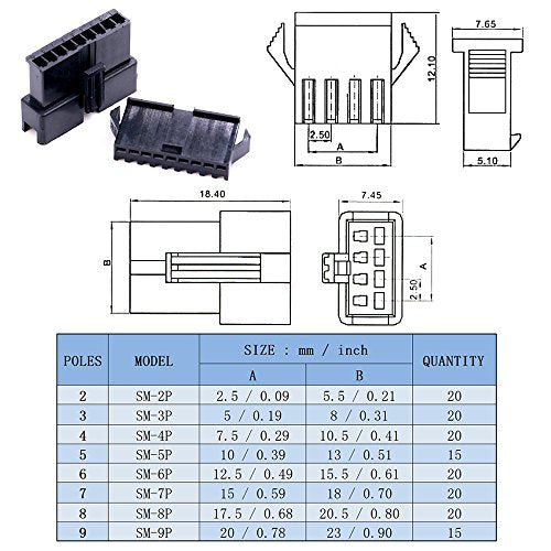 Glarks 1940Pcs 2.5mm Pitch 2/3/4/5/6/7/8/9 Pin Male and Female Plug Housing and Male/Female Pin Header Perfectly Compatible with JST-SM Connector Assortment Kit