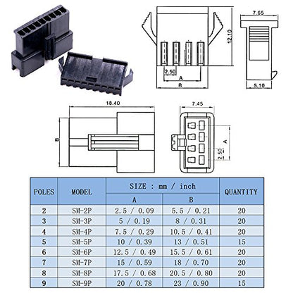 Glarks 1940Pcs 2.5mm Pitch 2/3/4/5/6/7/8/9 Pin Male and Female Plug Housing and Male/Female Pin Header Perfectly Compatible with JST-SM Connector Assortment Kit