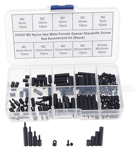 M2 Black Nylon Male-Female Hex Standoffs Screw Nut Assortment Kit - size: 180PCS/M2 Black