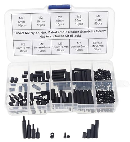 M2 Black Nylon Male-Female Hex Standoffs Screw Nut Assortment Kit - size: 180PCS/M2 Black
