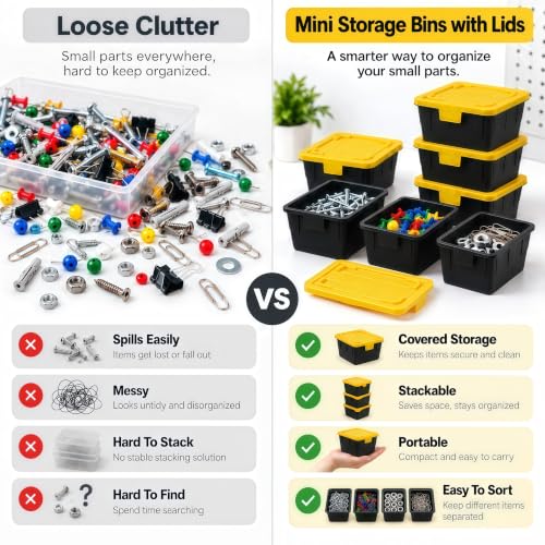 Mini Storage Bins, Black and Yellow, 6 Pack - color: Yellow