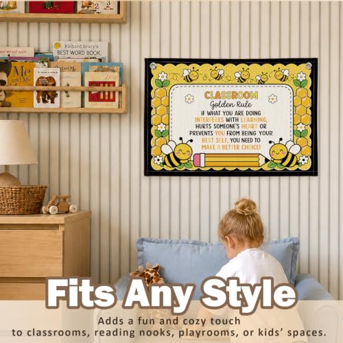 Bee Theme Classroom Golden Rule Decor Canvas Wall Hanging Banner - color: 03-Classroom Golden Rule - Bee Theme
