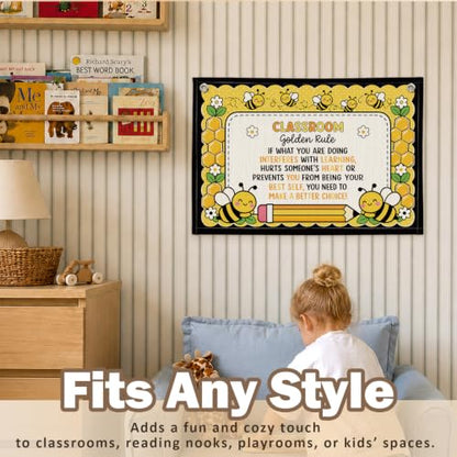 Bee Theme Classroom Golden Rule Decor Canvas Wall Hanging Banner - color: 03-Classroom Golden Rule - Bee Theme
