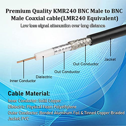 MOOKEERF BNC Cable 4ft,Low Loss KMR240 BNC Male to Male Coax Cable 50 Ohm for Antennas, RF Radios, Modems, Oscilloscopes, Spectrum, Signal Generator, etc - size: 4FT