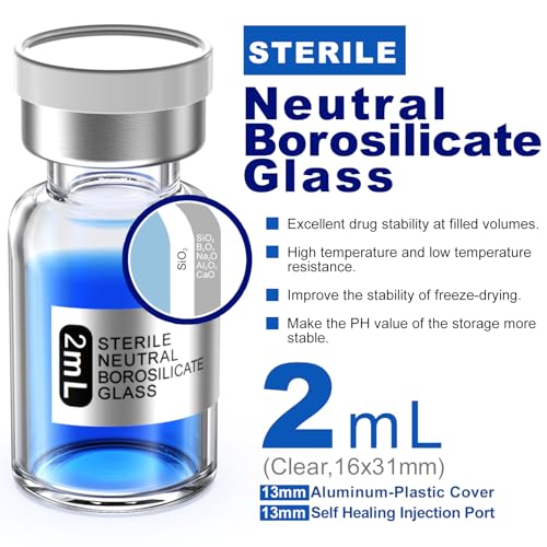 Biomed Solutions Empty Sterile Vial Sealed with Butyl Rubber Stopper and Flip Top Closure,Type 1 Borosilicate Glass Tubing,Individually Packed (2mL 8Pcs Clear) - size: 0.1 Ounces