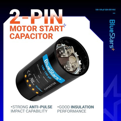 [2025 Upgraded] BlueStars 108-130 uF MFD 220-250 VAC Motor Start Capacitor - size: 108-130 MFD 220-250 VAC