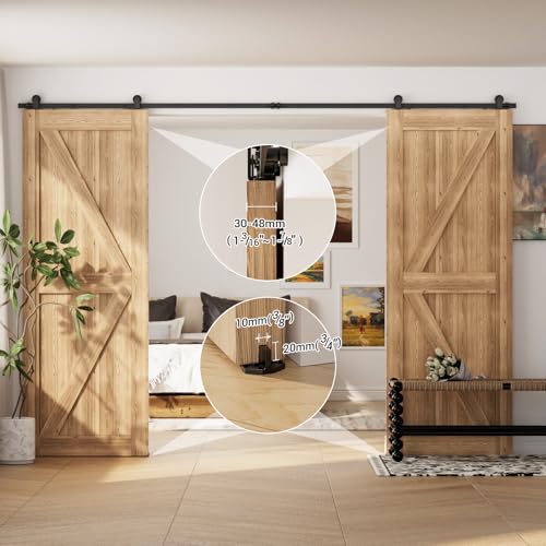 CCJH 6FT Sliding Track Double Barn Door Hardware Kit,Heavy Duty,T-Shaped Style Black - size: 6FT/72"