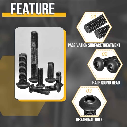 DTGN 250Pcs M3-0.5x4/6/8/10/12 Button Head Socket Cap Screw Carbon Steel - color: Black, size: M3-0.5x4/6/8/10/12mm