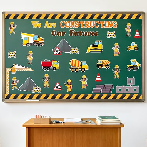 TICIAGA Construction Classroom Bulletin Board Set - 85PCS We are Constructing Our Futures Vehicle Chalkboard Wall Decor, Back to School Construction Motivational Display for Kindergarten Elementary - style: Engineering