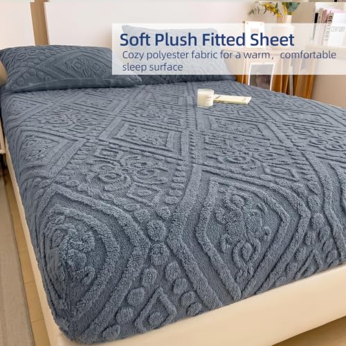European Damask Embossed Plush Fitted Sheet,Cal King,Blue,72x84inch - color: Blue, size: California King(72"x84")