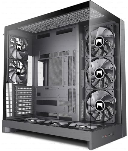 H2 (2026) HYXN ATX PC Case, Pre-Installed 8 No ARGB Fans (6X140mm,2X120mm), Large Dual-Chamber ATX Mid-Tower Airflow Computer Case, Gaming PC Case, 420mm Radiator Support, Type-C 3.2, Black - color: Black