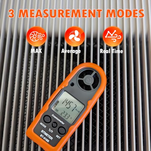 BTMETER Anemometer Handheld Wind Speed Meter BT-816B (Range: 0.2–67 MPH) - color: Orange