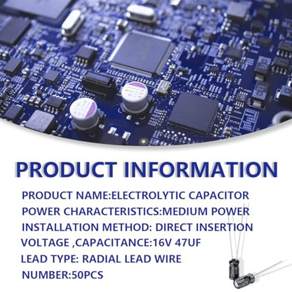 50 Pcs Electrolytic Capacitor 47uF 16V Aluminum Radial Electrolytic Capacitors - style: 16V 47uF