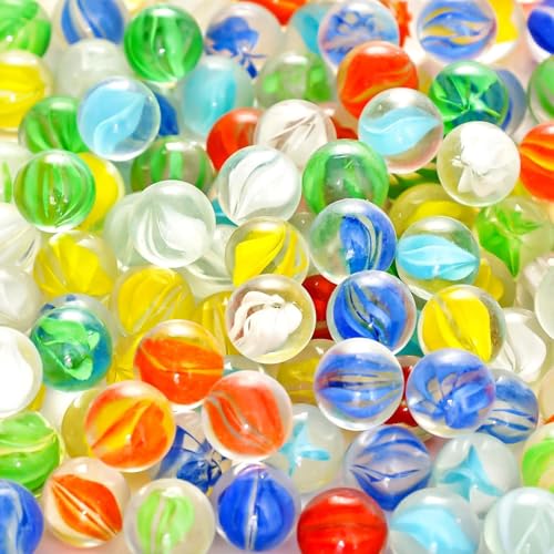 POPLAY Marbles for Kids, 115PCS Cat Eye Glass Marble, Mixed 6 Colors with Gift Box, for Chinese Checkers Board Games, Party Favor Gifts - style: cat's eye marbles