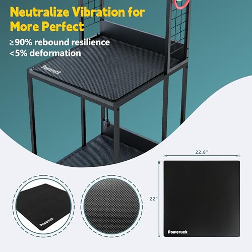Heavy Duty PRT22 3D Printer Stand with Power Hub, High Density Polymer Vibration Damping Pads, Elevated Storage & Locking Wheels for Most Large Printers - color: Black