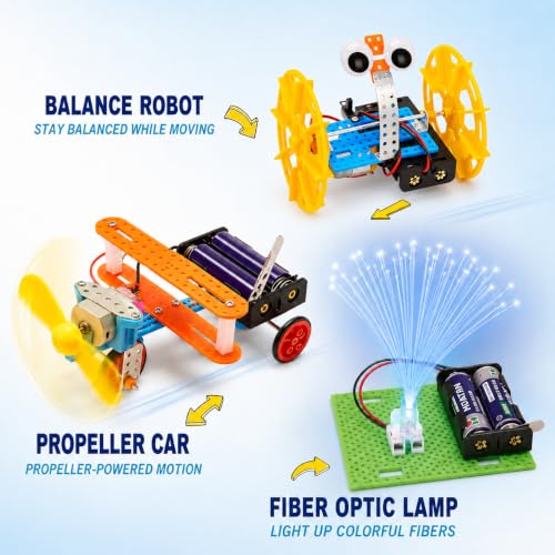 NewFamily 6-in-1 STEM Robot Building Kit, DIY Science & Engineering Project Set with Reptile Robot, Balance Car, Bubble Machine, Fiber Optic Lamp and Buzzer Wire Game