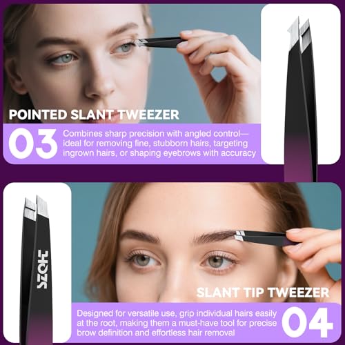 4-Piece Precision Tweezers Set - Stainless Steel Slant, Pointed, Flat & Angled Tips forEyebrow Shaping, Facial & Ingrown Hair Removal - Eco-Friendly Gift Packaging - Women& Men - color: Black-red