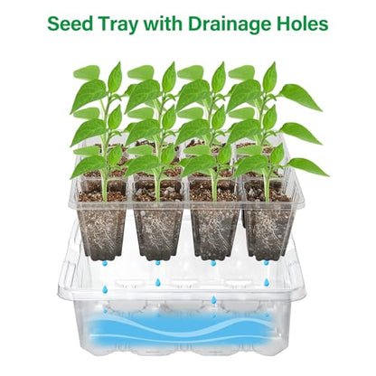 Bonviee Seed Starter Trays with 12-LED Grow Lights, Clear, 5 Pack - color: Clear, size: 5 Packs