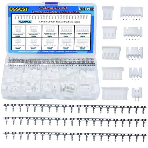 630PCS JST XH Connector Kit XH2.54mm Adapter Cable Terminal Connectors Set with 2.54 mm Pitch 2 3 4 5 6Pin Female Housing and Male Plug - style: XH2.54mm-630PCS