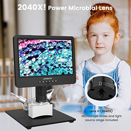 LM249MS 3 Lens 10.1" HDMI Digital Microscope 2000X, 2160P Video - size: 3 Lens 10.1" HDMI