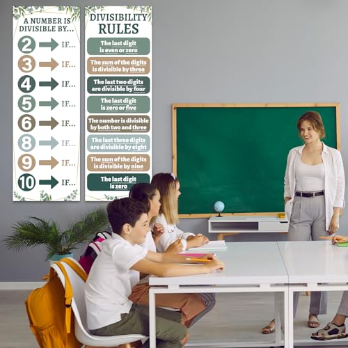 QOUBAI Educational Math Posters for Middle School Divisibility Mathematics Banner Math Classroom Decor Eucalyptus Posters Bulletin Board for Teachers Elementary High School Classroom Wall - style: Eucalyptus