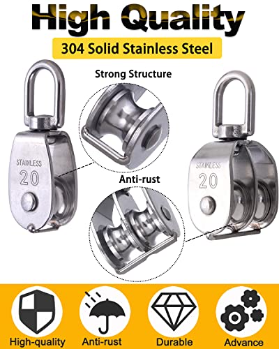 Rocaris 4 Pack M20 Pulley Block, 2 Pcs Single Pulley & 2 Pcs Double Pulley - size: 2*M20 Signle + 2*M20 Double