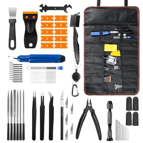 3D Printer Tools Kit with Storage Case, 3D Printer Accessories - Deburring Tool, 3D Printer Removing Scrapers, Metal Files, Brushes, Hand Drill, Tweezers, for Bambu Lab, Ender 3, Kobra, etc. (69)