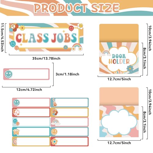 ZOiiWA 81pcs Groovy Class Jobs Bulletin Board Hippie Themed Classroom Jobs Set Teacher's Helper Chalkboard Decor Classroom Bulletin Board Set Wall Decoration for Back to School Supplies - style: Groovy