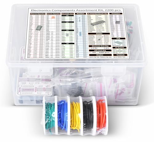 Components Assortment Kit, Grab Bag, IC, Opamp,Resistors, Polyester Capacitors, LED, PCB, Diodes, Transistors, 2200 pcs