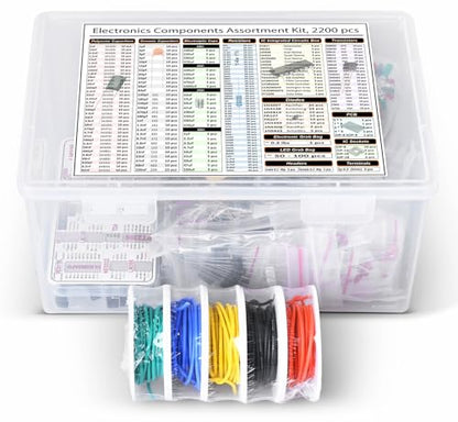 Components Assortment Kit, Grab Bag, IC, Opamp,Resistors, Polyester Capacitors, LED, PCB, Diodes, Transistors, 2200 pcs