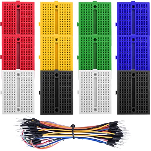 170 Tie Points Mini Breadboard, 12PCS Small Solderless Prototype PCB Board Kit Quick Connection for Arduino Proto Shield, with 65 Pcs Breadboard Jumper Wires