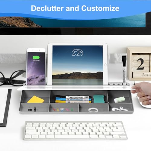 Desktop Glass Whiteboard with Storage, Desk Dry Erase White Board Gray - color: Organizer-grey