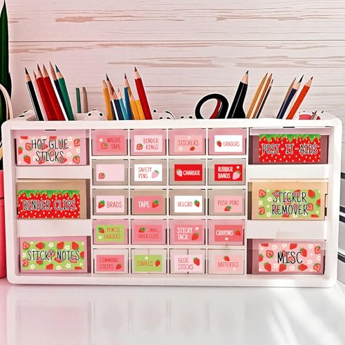 54Pcs Teacher Toolbox Labels Classroom Decoration Self-Adhesive Strawberry Toolbox Sticker Summer Fruit Tool Box Storage Decal Sweet Beery Organizer Container Decor for Back to School Teacher Supplies - style: Strawberry